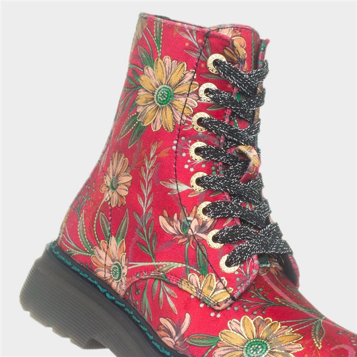 Lotte Womens Red Daisy Lace Up Boot