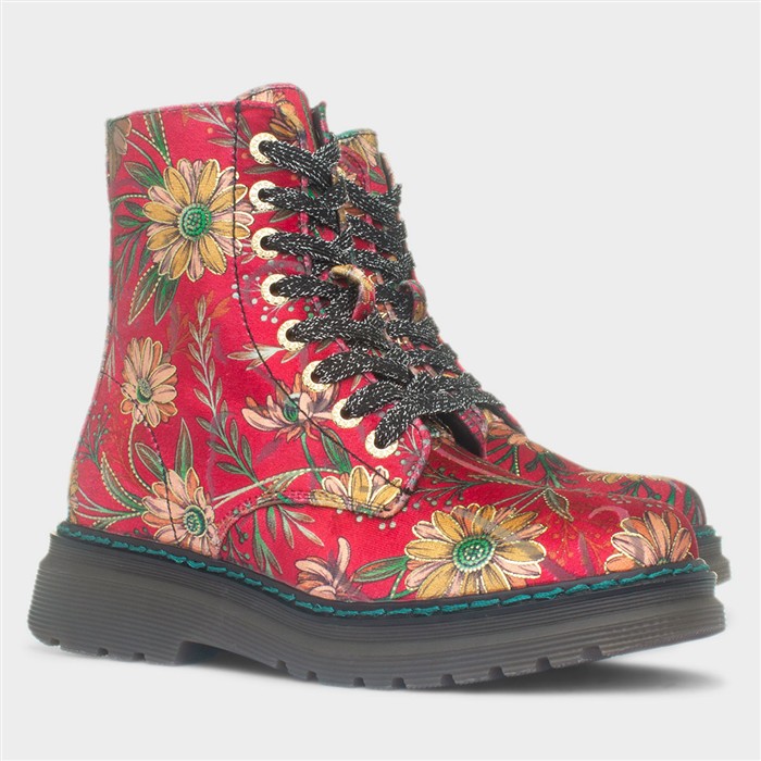 Lotte Womens Red Daisy Lace Up Boot