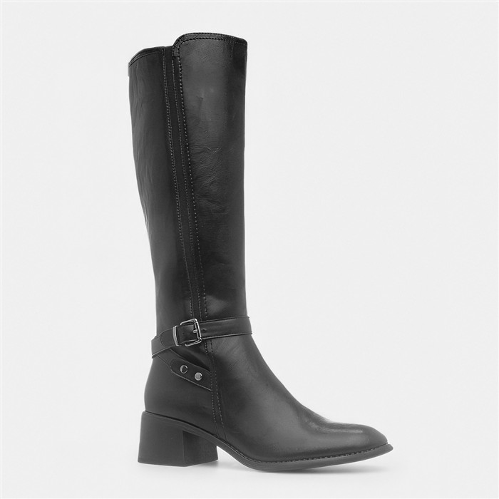 Sindy Womens Black Buckle Knee High Boot
