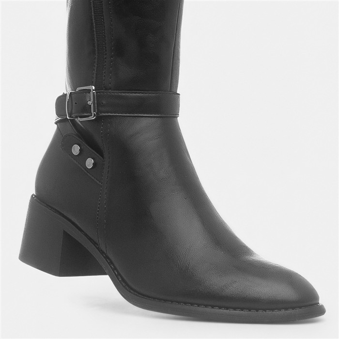 Sindy Womens Black Buckle Knee High Boot