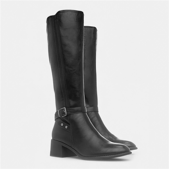Sindy Womens Black Buckle Knee High Boot