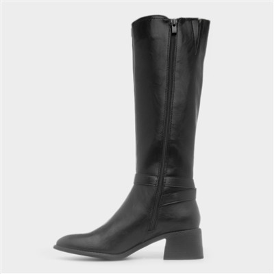Sindy Womens Black Buckle Knee High Boot