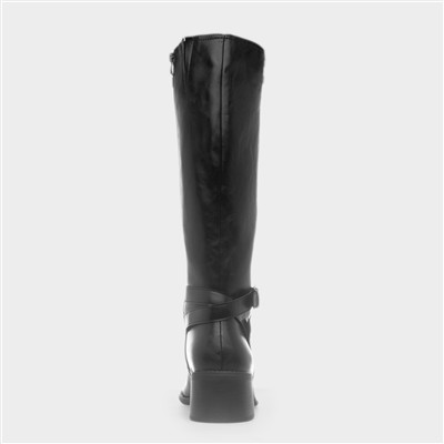 Sindy Womens Black Buckle Knee High Boot