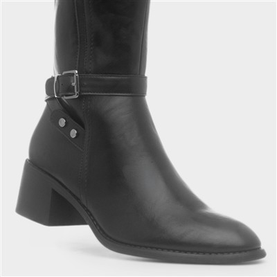 Sindy Womens Black Buckle Knee High Boot