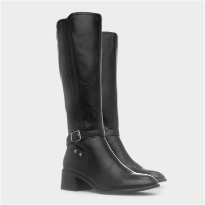 Sindy Womens Black Buckle Knee High Boot