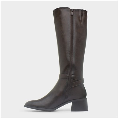 Sindy Womens Brown Buckle Knee High Boot
