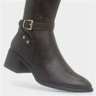 Sindy Womens Brown Buckle Knee High Boot