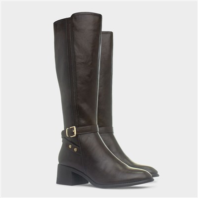 Sindy Womens Brown Buckle Knee High Boot