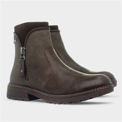Kimmy Womens Brown Zip Ankle Boot