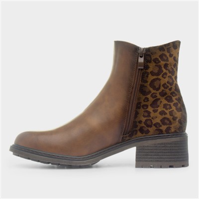 Simone Womens Brown Leopard Ankle Boot
