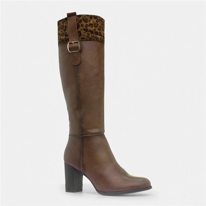 Shayla Womens Tan Leopard Knee High Boot