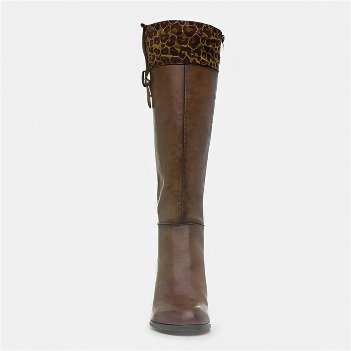 Shayla Womens Tan Leopard Knee High Boot