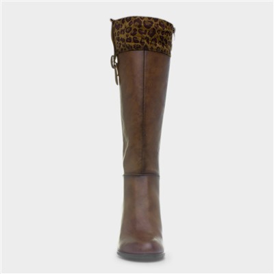 Shayla Womens Tan Leopard Knee High Boot