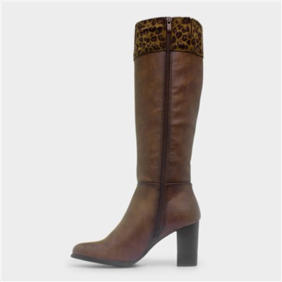 Shayla Womens Tan Leopard Knee High Boot