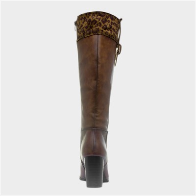 Shayla Womens Tan Leopard Knee High Boot