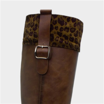 Shayla Womens Tan Leopard Knee High Boot