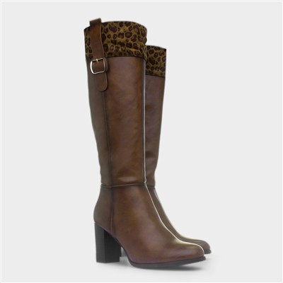 Shayla Womens Tan Leopard Knee High Boot
