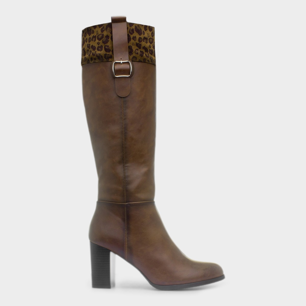 Shayla Womens Tan Leopard Knee High Boot