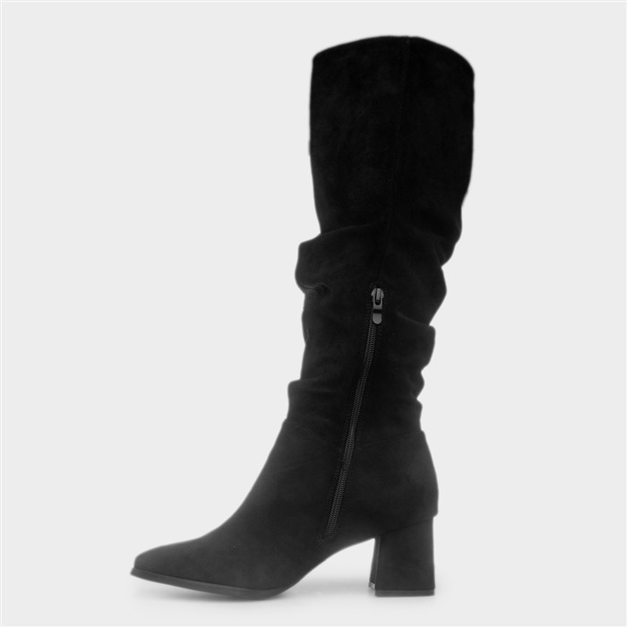 Carmen Womens Black Ruched Knee High Boot