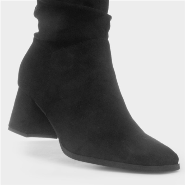 Carmen Womens Black Ruched Knee High Boot