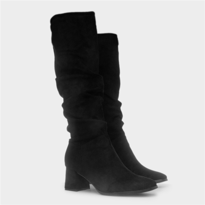 Carmen Womens Black Ruched Knee High Boot