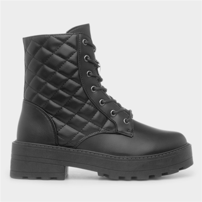 Ophelia Womens Black Wide Fit Lace Up Boot