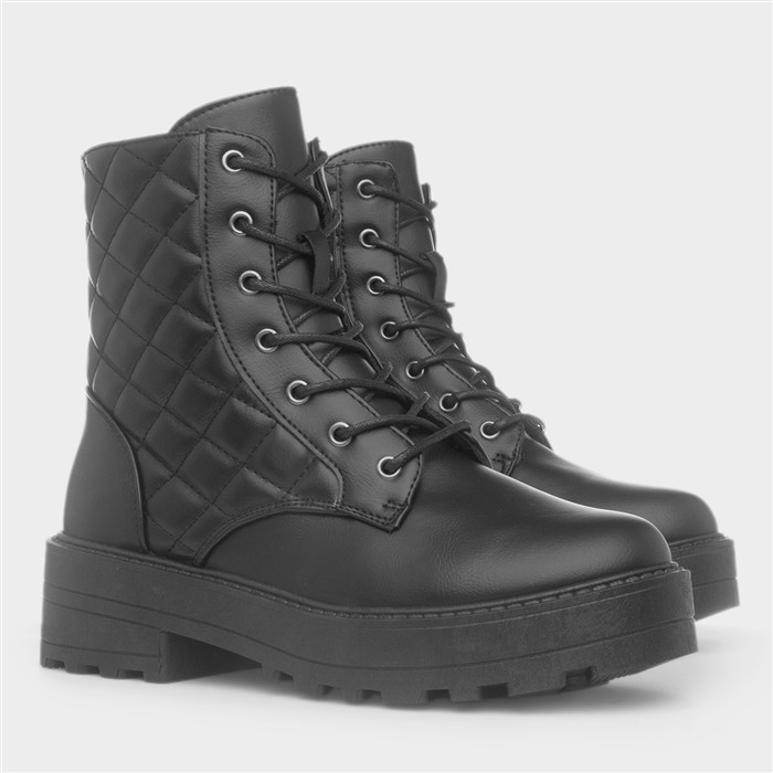Ophelia Womens Black Wide Fit Lace Up Boot