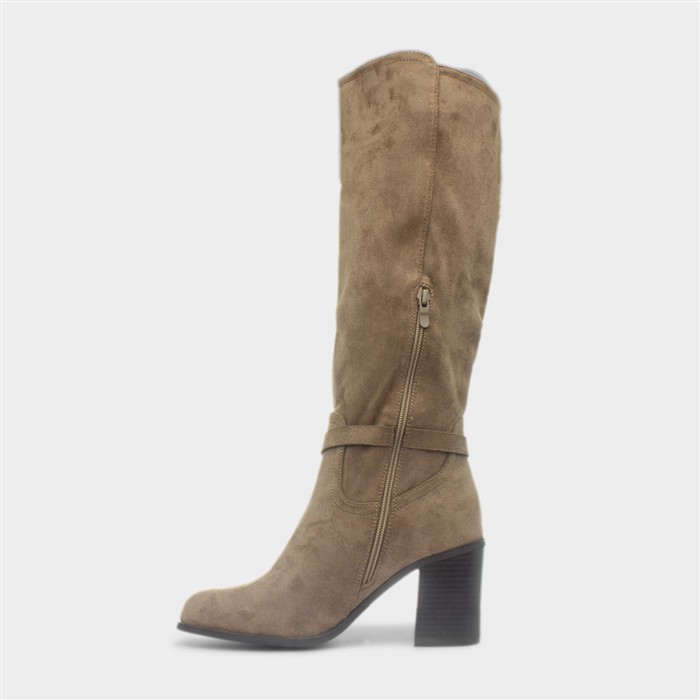 Bella Womens Taupe Buckle Knee High Boot