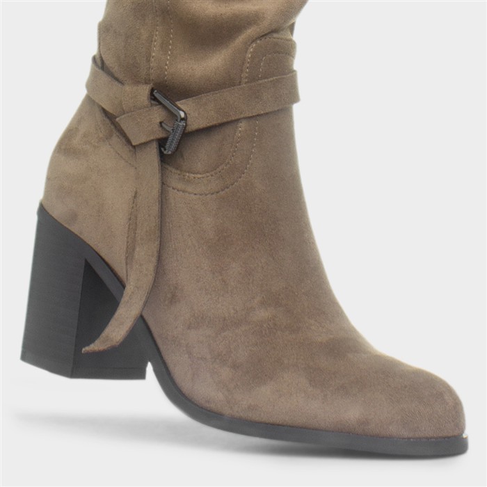 Bella Womens Taupe Buckle Knee High Boot