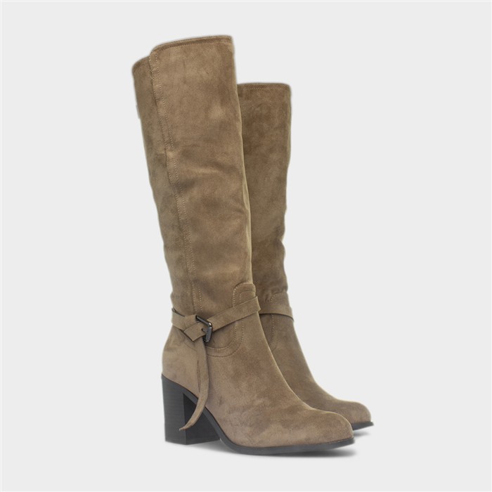 Bella Womens Taupe Buckle Knee High Boot