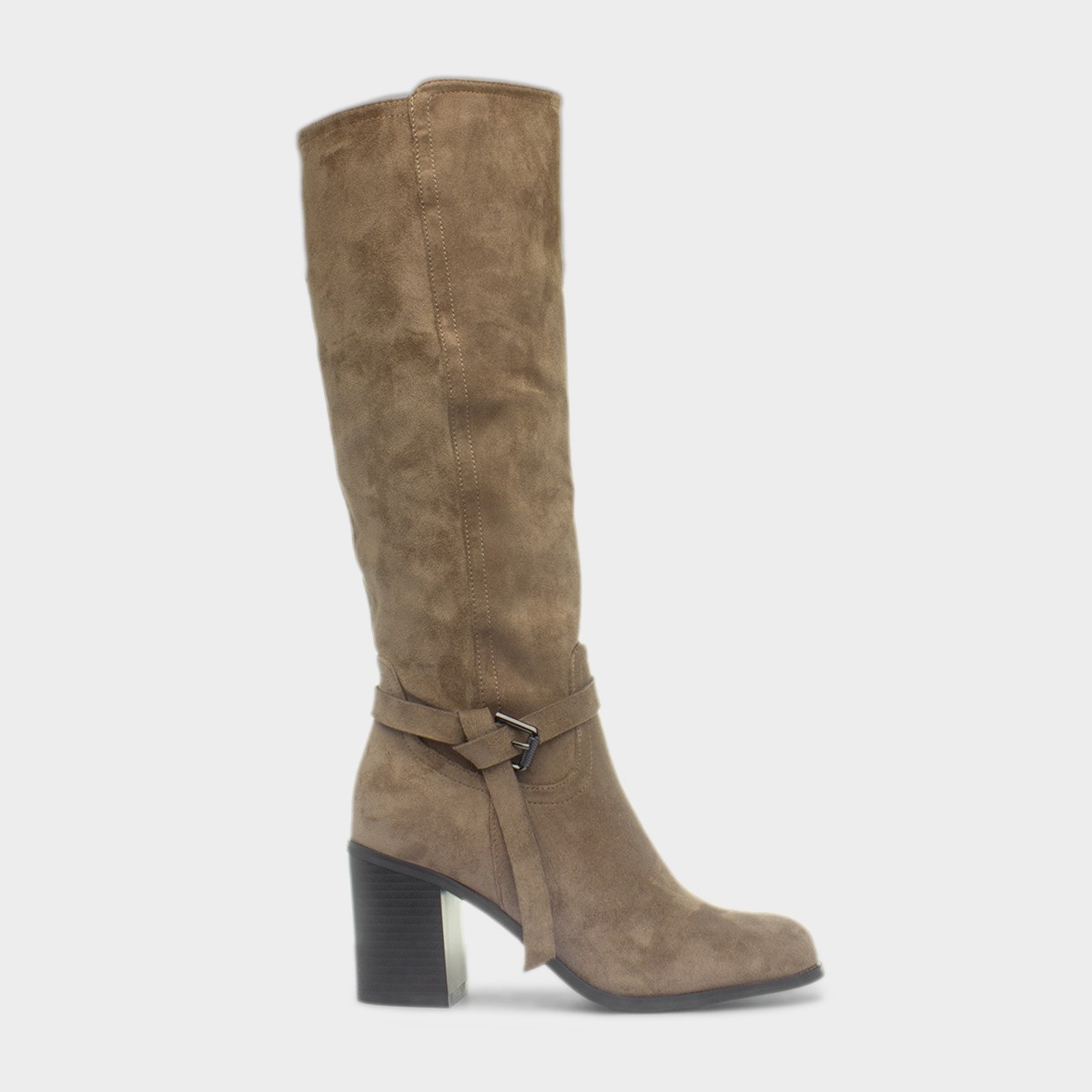Bella Womens Taupe Buckle Knee High Boot