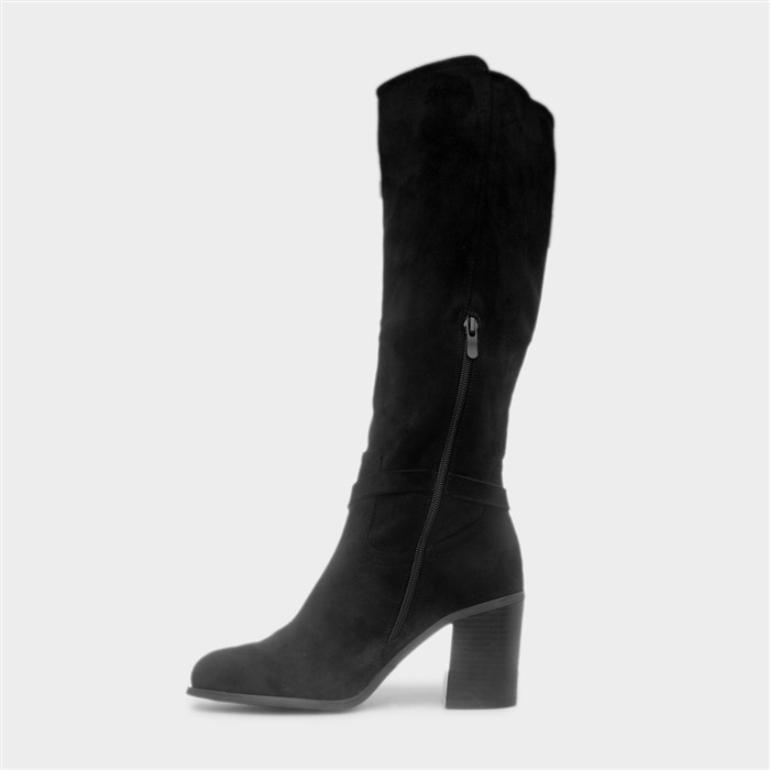 Bella Womens Black Buckle Knee High Boot