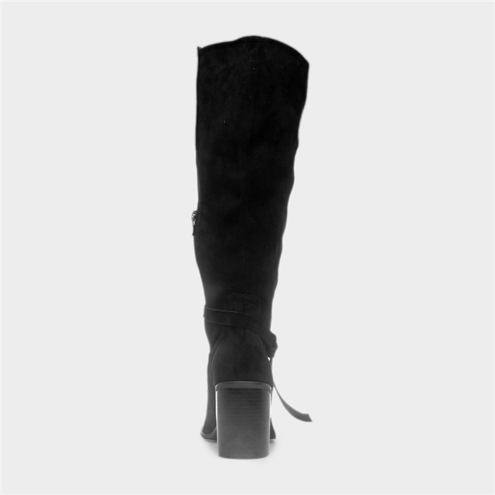 Bella Womens Black Buckle Knee High Boot