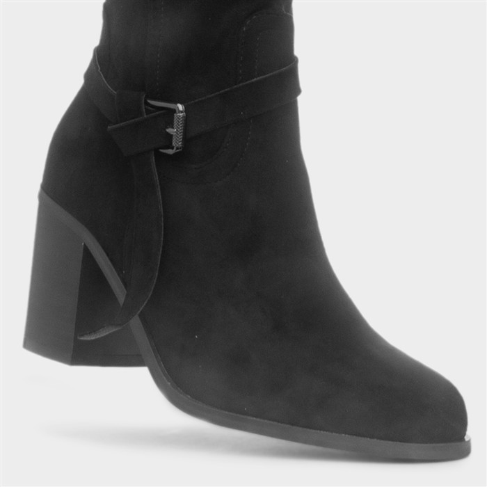 Bella Womens Black Buckle Knee High Boot