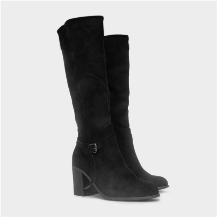 Bella Womens Black Buckle Knee High Boot