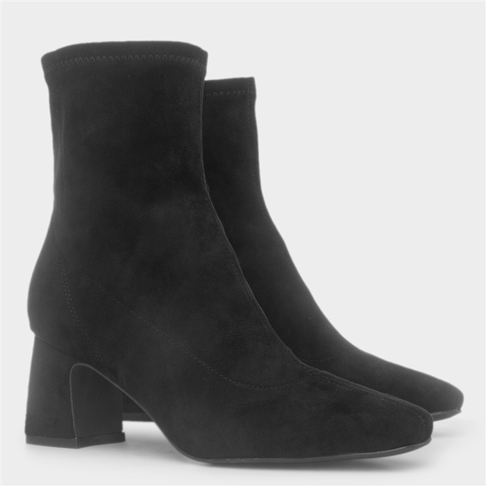 Anaya Black Heeled Zip Up Ankle Boots