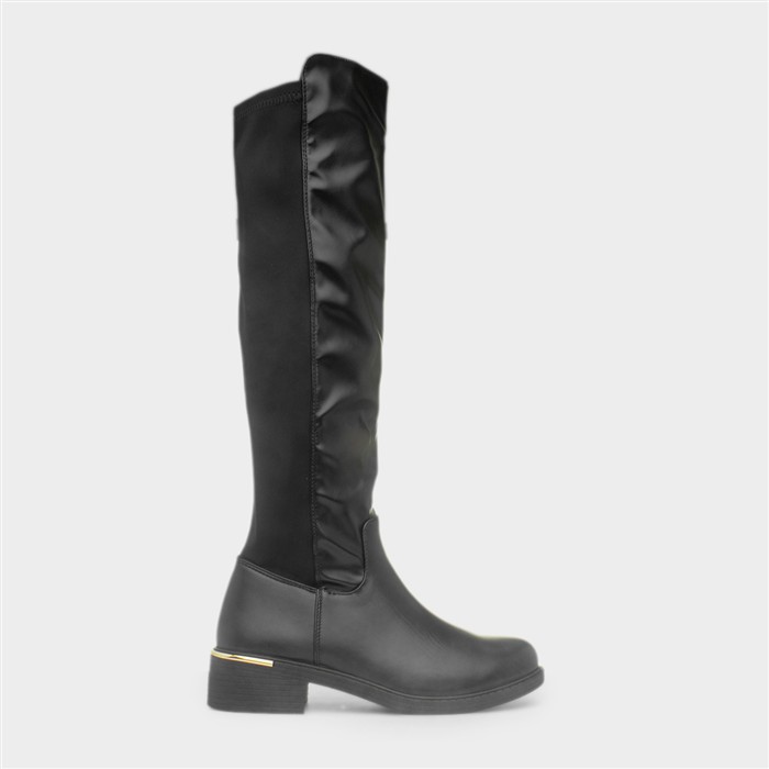 Lara Womens Black Knee High Heeled Boot