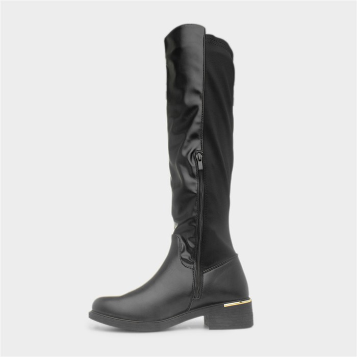 Lara Womens Black Knee High Heeled Boot