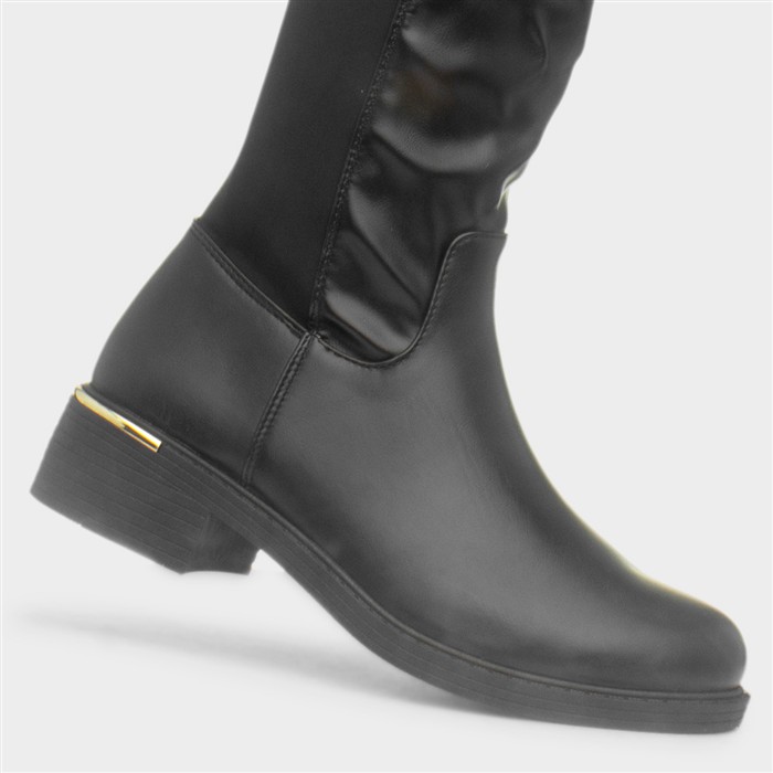 Lara Womens Black Knee High Heeled Boot