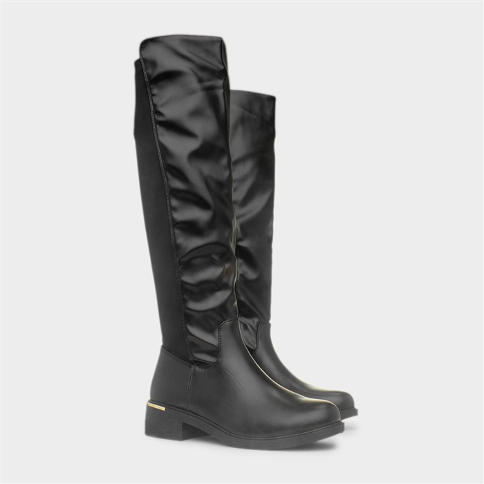 Lara Womens Black Knee High Heeled Boot