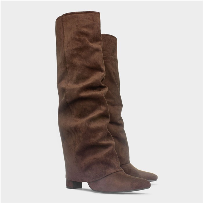 Tammy Womens Chocolate Knee High Heeled Boot
