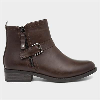 brown leather booties flat