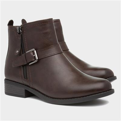 Womens Brown Flat Ankle Boot
