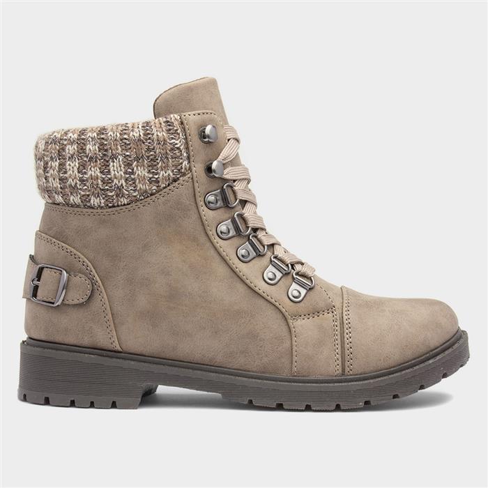 Womens Taupe Knitted Collar Ankle Boot