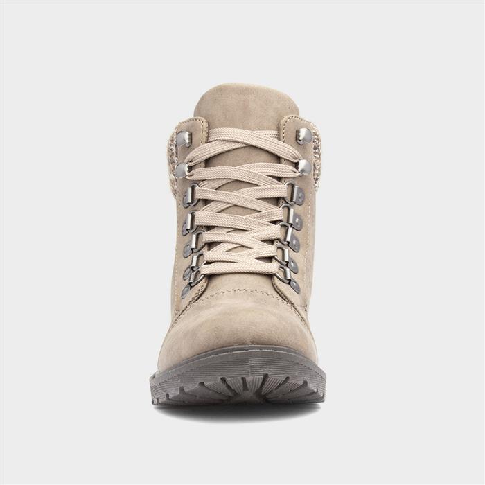 Womens Taupe Knitted Collar Ankle Boot