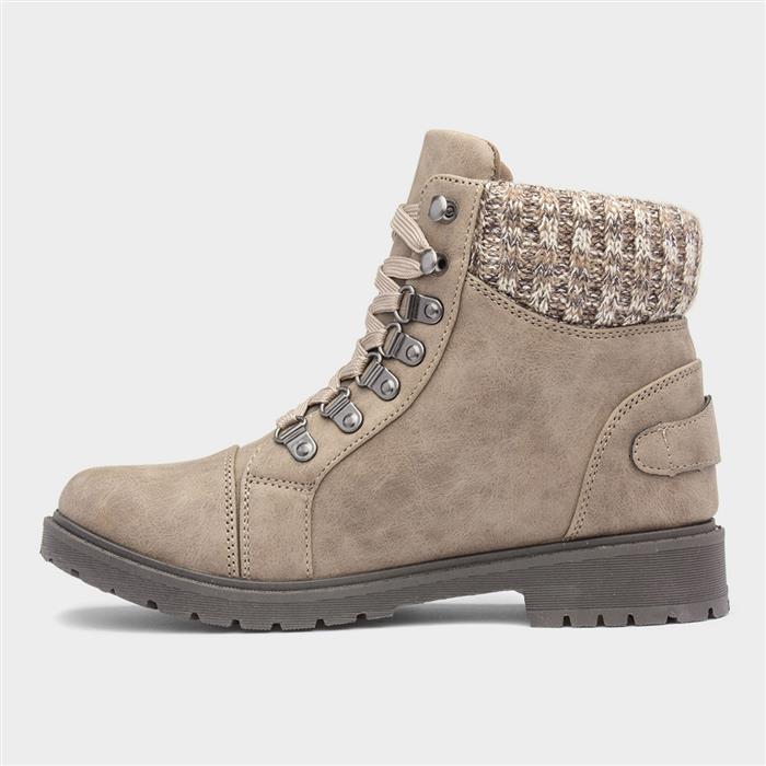 Womens Taupe Knitted Collar Ankle Boot