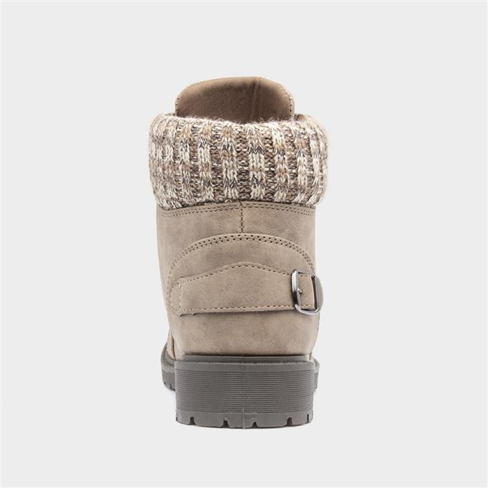 Womens Taupe Knitted Collar Ankle Boot