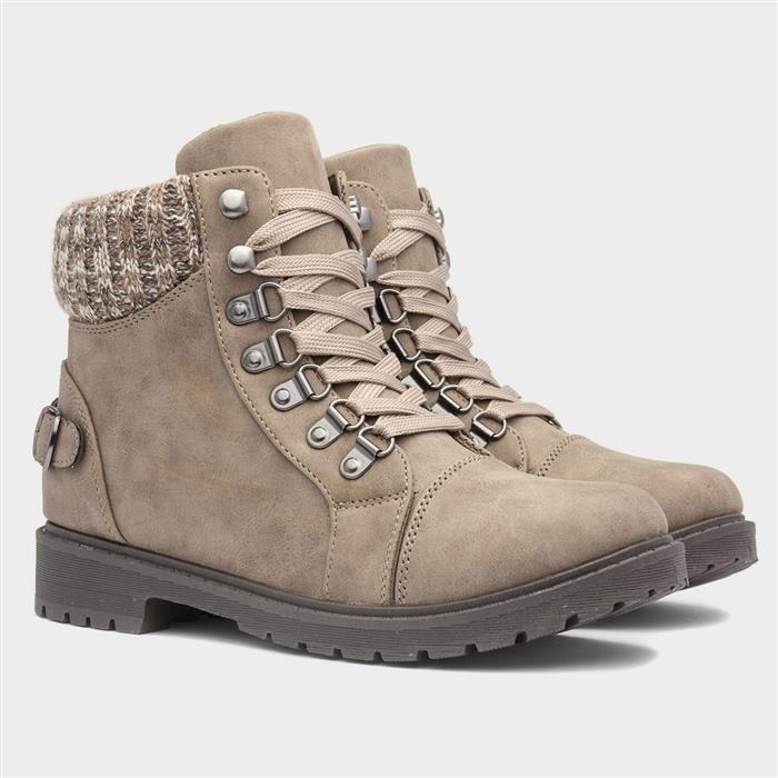 Womens Taupe Knitted Collar Ankle Boot