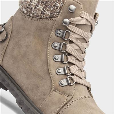 Womens Taupe Knitted Collar Boot