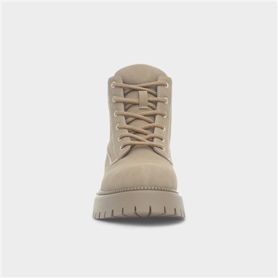 Beige Women's Chunky Lace Up Boot